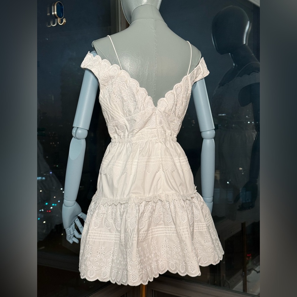 🆕 SELF-PORTRAIT 🧿 NWOT White Scallop Edge Off-Shoulder Mini Dress Sz UK12 US 8 - Picture 8 of 14